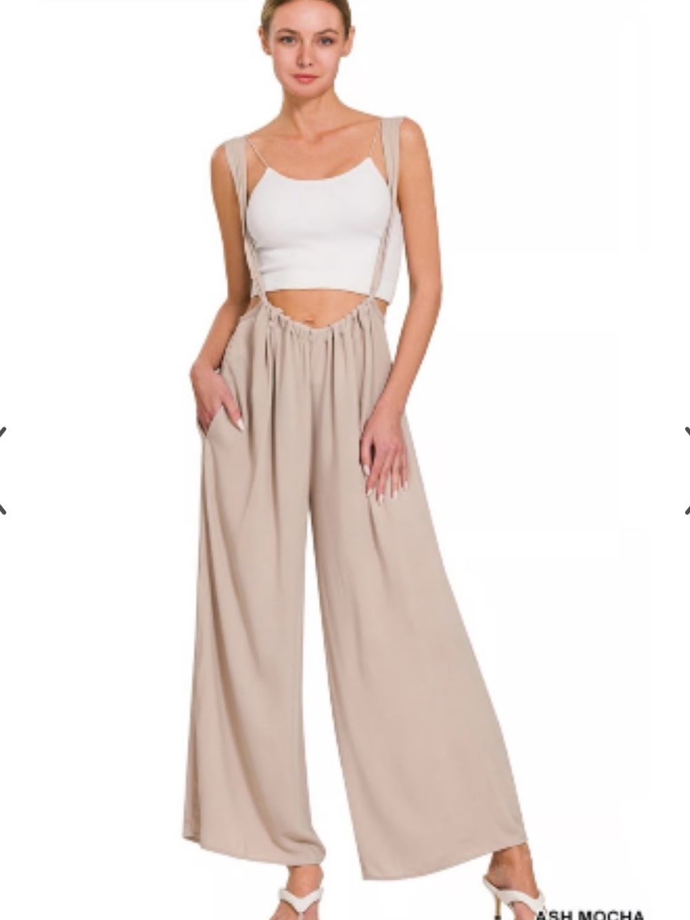 Excellent condition Zenana Wide-Leg Suspender Pants in Ash Mocha, Size L